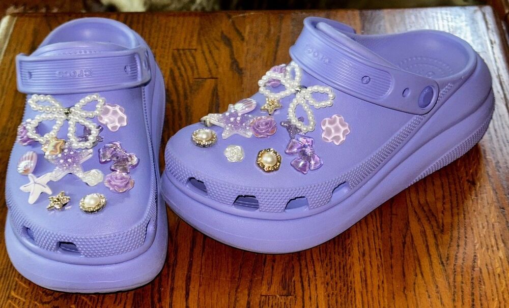 Crocs Mega Crush embellished jibbitz Platform Clog In Purple W8